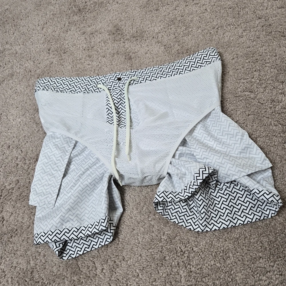 RETROMARINE‎ Zig Zags Swim Trunk White Navy Resort Beach Pool Vacation Size 34